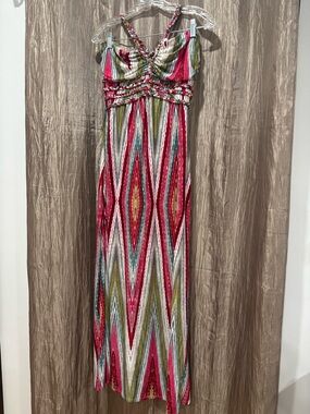 Multicolor Chevron Maxi Dress with Braided Detail